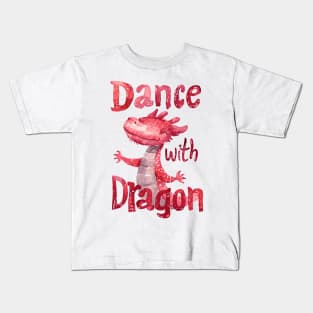 Chinese New Year Dance with Dragon: Pink Watercolor Cute Cartoon Kids T-Shirt